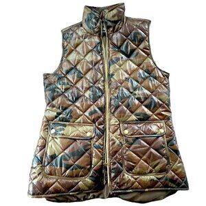 NWOT Women's Sleek Camo Puffer Vest Square Pockets Gold Accents Size Small
